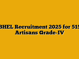 BHEL Recruitment 2025 for 515 Artisans Grade-IV