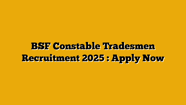 BSF Constable Tradesmen Recruitment 2025 : Apply Now BSF Constable Tradesmen Recruitment 2025 : Apply Now