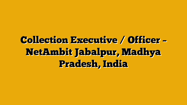 Collection Executive / Officer – NetAmbit Jabalpur, Madhya Pradesh, India Collection Executive / Officer – NetAmbit Jabalpur, Madhya Pradesh, India