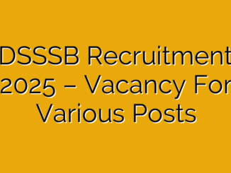 DSSSB Recruitment 2025 – Vacancy For Various Posts