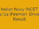 Indian Navy INCET 01/24 (Fireman, Driver) Result