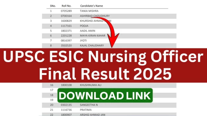 UPSC-ESIC-Nursing-Officer-Final-Result