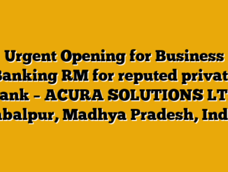 Urgent Opening for Business Banking RM for reputed private bank – ACURA SOLUTIONS LTD Jabalpur, Madhya Pradesh, India