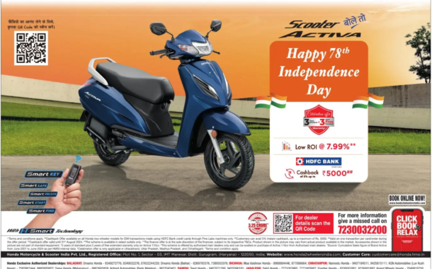 Happy Independence Day 2024 - Scooter Honda Active EMI* Rs.2351/- and Cashback Rs.5,000/-