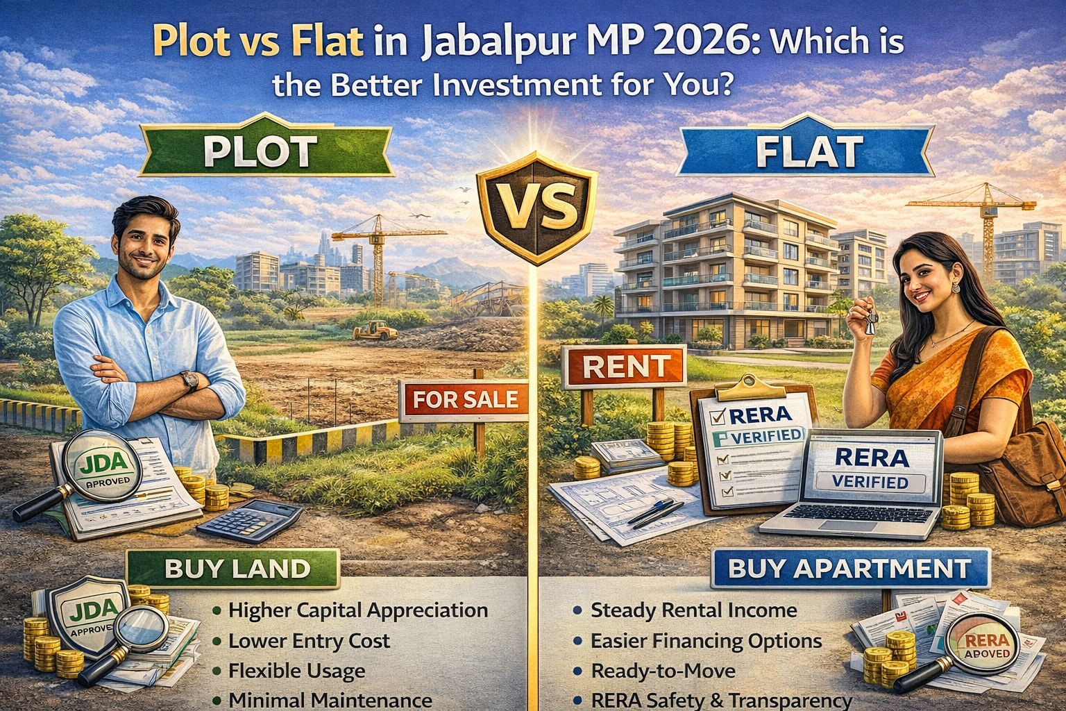 Plot vs flat in Jabalpur 2026: Compare ROI, rental income, appreciation & risks. Find which real estate investment is best for you.