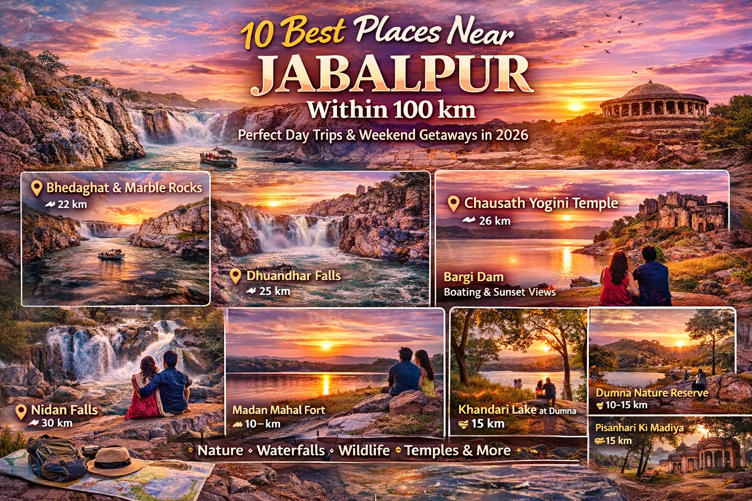 best places near Jabalpur within 100 km