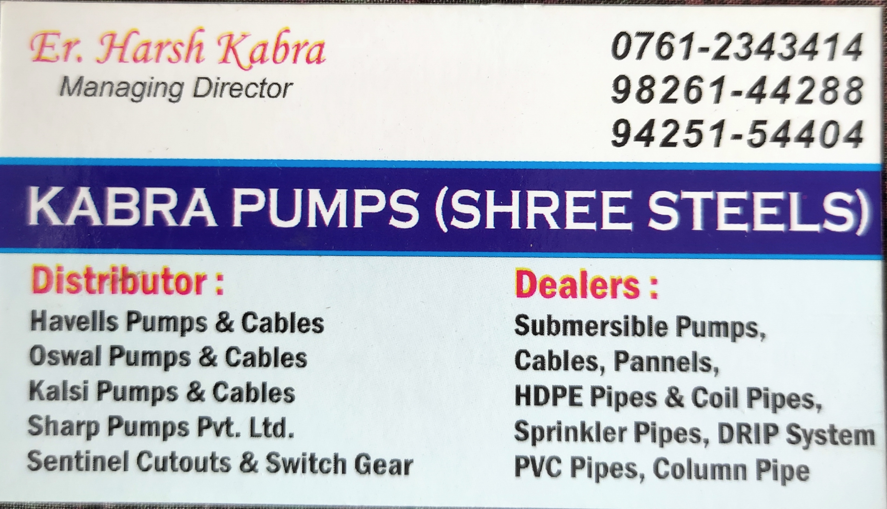 Kabra Pumps shree steels Jabalpur